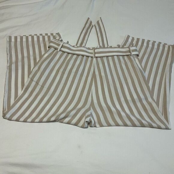 Fever Cropped Paper Bag Pants, Cream and Tan Striped, Large - Picture 7 of 10